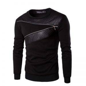Men`s Leather Long Sleeve O Neck Gothic Punk Style Black T-Shirt With Zipper Sizes M-5XL Gothtopia https://gothtopia.com