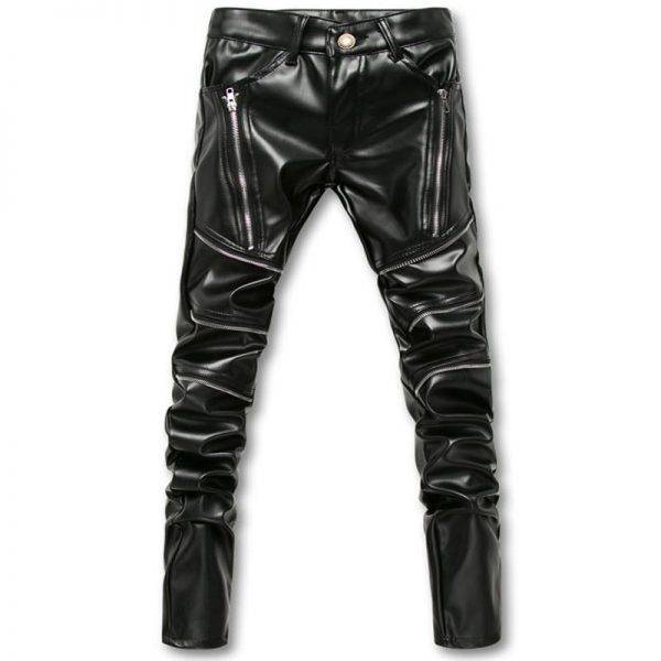 DJ Swag Skinny Mens Faux Leather PU Tight Black Joggers Biker Pants With Zippers Gothtopia https://gothtopia.com