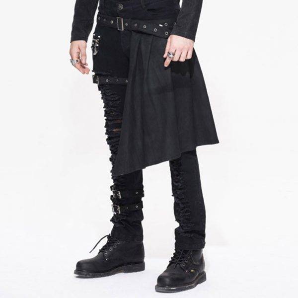 Steampunk DetachableTrousers Gothic Holes Mid Waist Dress Pants PT032 Gothtopia https://gothtopia.com