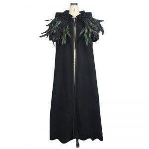 Gothic Dark Velvet Hooded Overcoats with Feather Shawl/ Cape Gothtopia https://gothtopia.com