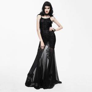 Gothic Black Sexy Backless O-Neck Silk Gorgeous Evening Dress – SML Gothtopia https://gothtopia.com