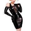 Sexy Lace Up Gothic Club Dress Winter Hollow Out Black PVC Leather Latex Dress S-3XL Gothtopia https://gothtopia.com