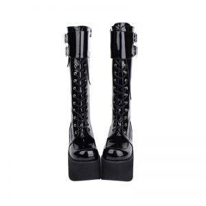 Gothic Punk Motorcycle High Heels Boots with Top Buckle Black or PU Leather Sz: 3.5-16 Gothtopia https://gothtopia.com