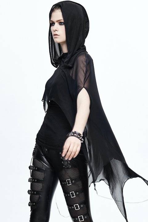 Black Rock Punk Fashion O-Neck Hooded Short Sleeveless Casual Loose Tops With Zipper – One Size Gothtopia https://gothtopia.com