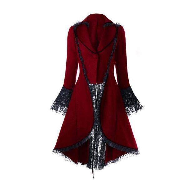 Lace Trim Lace-up High Low Coat Black Steampunk Victorian Style Gothic Jacket Medieval Noble Court Dress S-3XL Gothtopia https://gothtopia.com