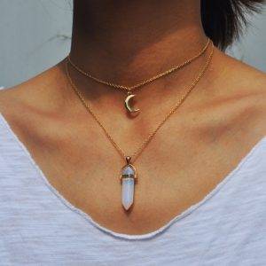 Best Friends Crystal Opals Natural Stone Quartz Chokers Women Moon Pendant Necklace Gothic Double Layer Choker Gothtopia https://gothtopia.com