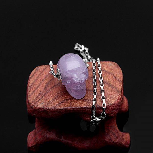 Skull Necklace Punk Stainless Steel Chain Gothic Biker purple Natural stone Pendant – Unisex Gothtopia https://gothtopia.com