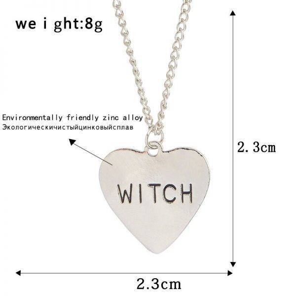 Witch Pendant Necklace Heart Shaped and Engraved Gothic Witchcraft Halloween Jewelry Gothtopia https://gothtopia.com