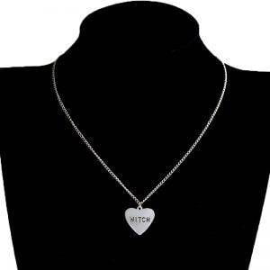 Witch Pendant Necklace Heart Shaped and Engraved Gothic Witchcraft Halloween Jewelry Gothtopia https://gothtopia.com