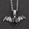 Quality Punk Gothic Black Stone Gem Vampire Bat Necklace Sweater Chain Gothtopia https://gothtopia.com