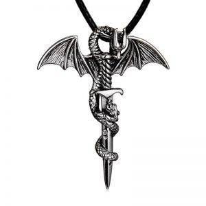Men’s Pendant Necklace Stainless Steel Gold Color Dragon Wing Cross Sword Punk Rock Gothic Gothtopia https://gothtopia.com