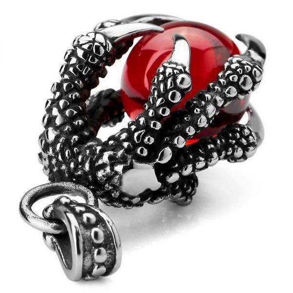 Punk Red Dragon Claws Bead Gothic Silver Color Stainless Steel Chain Pendant Necklace With Gift Bag – Unisex Gothtopia https://gothtopia.com