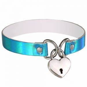 Heart Holographic Choker – PU Leather Punk Gothic Collar Necklace – 4 Color Choices Gothtopia https://gothtopia.com