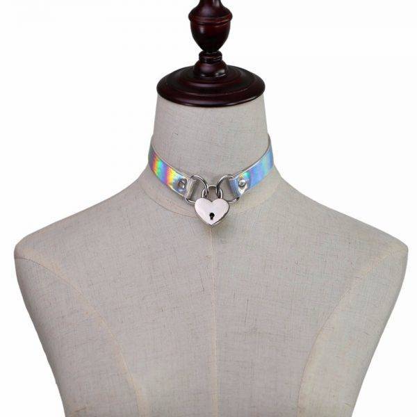 Heart Holographic Choker – PU Leather Punk Gothic Collar Necklace – 4 Color Choices Gothtopia https://gothtopia.com