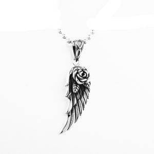 Gothic Feather Flower Stainless Steel Pendant Necklace For Men or Women Gothtopia https://gothtopia.com