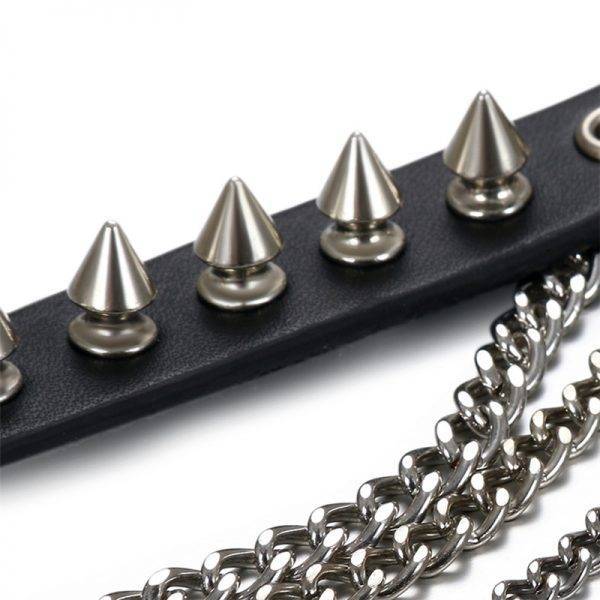 Multilayer Chain Punk Rock Gothic Women Men Leather Silver Spike Rivet Stud Collar Choker Necklace Gothtopia https://gothtopia.com