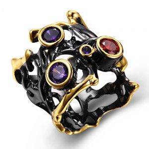 Unique Design Hip Hop Purple Red CZ Gothic Black Gold Hollow Vintage Rings for Women Gothtopia https://gothtopia.com