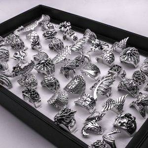Mix 25 pcs Vintage Ring Gothic Tribal Carved Top-quality Antiqued Silver Baroque Rings – Unisex Gothtopia https://gothtopia.com