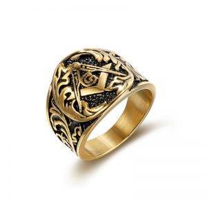 Luxury Gold Masonic AG Letter Carved Vintage Stainless Steel Ring- 3 Style Choices Gothtopia https://gothtopia.com