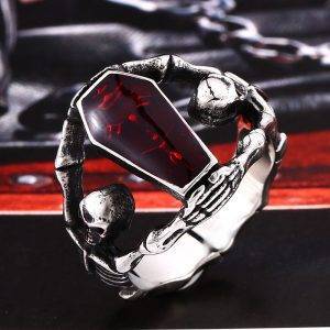 Undertaker Skull Gothic Antique Vampire Ring Stainless Steel With Purple Colour – 2 Style Choices Gothtopia https://gothtopia.com