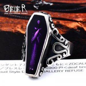 Undertaker Skull Gothic Antique Vampire Ring Stainless Steel With Purple Colour – 2 Style Choices Gothtopia https://gothtopia.com