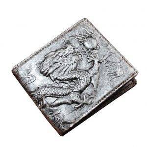 New Men’s Dragon Luxury Quality Leather Wallet Credit Card Holder Purse Sliver Brown Gothtopia https://gothtopia.com
