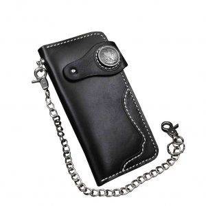 Handmade Thick Cowhide Leather Man’s Biker Billfold Wallet Purse with Anti Theft Chain Gothtopia https://gothtopia.com