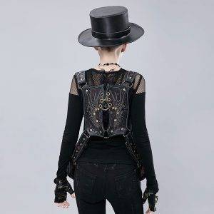 Corzzet Gothic Retro Rock Black Rivets PU Leather Steampunk Packbag Cool Vest Bag Gothtopia https://gothtopia.com