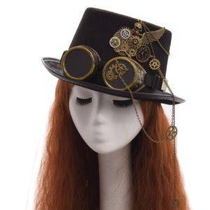 Gothic Unisex Skull Wings Glasses Top Hat Vintage Steampunk Gear Party Black Hat Gothtopia https://gothtopia.com