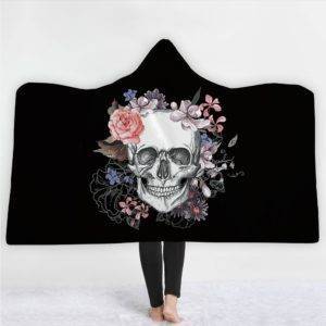 Fashion Sugar Skull Flower Hooded Floral Gothic Sherpa Fleece Microfiber Throw Gothtopia https://gothtopia.com
