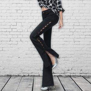 2019 Original Design Lace Up Split Side Flare Pants – Thin Cotton Jeans1889 Sz:25-32 Gothtopia https://gothtopia.com
