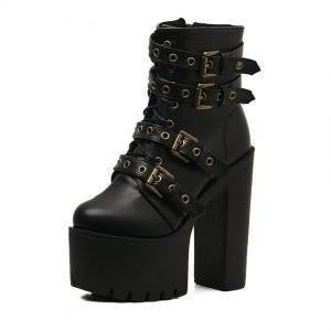 Cross Strap Punk Gothic Motorcycle Platform Thick Ultra High Heels Ankle Boots Gothtopia https://gothtopia.com