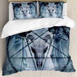 Horror House Duvet Cover Set Artwork with Pentagram Icon Goat Skull Image Bedding Set Gothtopia https://gothtopia.com
