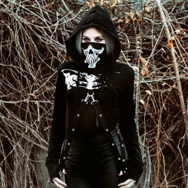 Skull Skeleton Black Hole Punk Gothic Hoodie Sweatshirt Pullover Top Gothtopia https://gothtopia.com