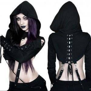 New Halloween Cosplay Hoodies Women Gothic Punk Hoodies Bandage Sexy Vampire Halloween Sweatshirt Crop Top Gothtopia https://gothtopia.com