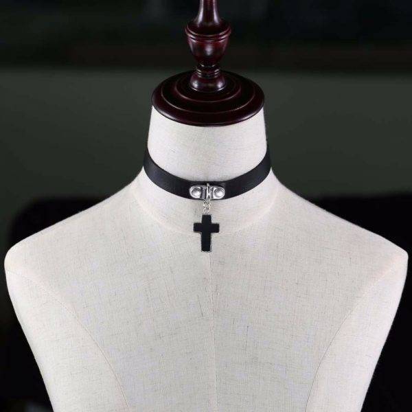 Black Cross Gothic Choker Necklace Punk Trendy Collar for Women Gothtopia https://gothtopia.com