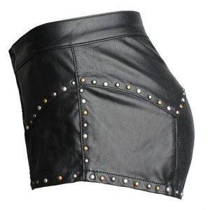 Plus Size 26-30 Gothic Black PU Leather Mid waist Shorts w/Sexy Rivets Gothtopia https://gothtopia.com