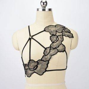 Lace Harness Bra Sheer Flowers Body Cage Bra – Hollow Out Bralette Gothic Sexy Fetish Tops Gothtopia https://gothtopia.com