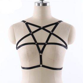 Gothic Bondage Pentagram Rivet Body Harness Bralette Adjustable Gothtopia https://gothtopia.com