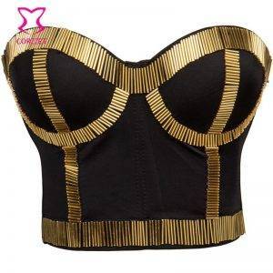 Gold/Black Beading Push Up Bra Bralette Gothic Bustier Sexy Bras Crop Top Clubwear S-2XL Gothtopia https://gothtopia.com