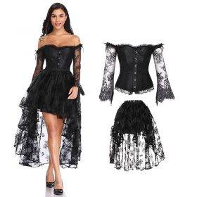 Steampunk Corset Sexy Gothic Bustier Irregular Palace Style Top Lace Strapless Dress S-2XL Gothtopia https://gothtopia.com