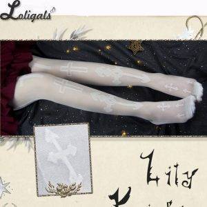 Gothic Patterned Lolita Stockings Long Cross & Arrow Printed Summer Stockings Gothtopia https://gothtopia.com