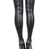 Black Leather Stockings Erotic Back Zipper Women Thigh High Stockings with Stay Up Silicone Gothtopia https://gothtopia.com