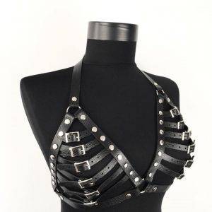 Woman’s Gothic Leather Caged Bra Punk Bondage Harness Lingerie Gothtopia https://gothtopia.com