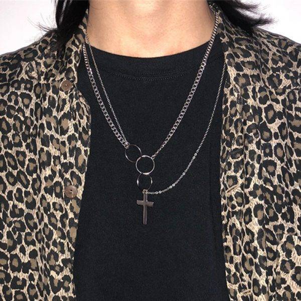 Rock Streetwear Circles Crossing Chain Necklace Multi Layer Hiphop Dancing Accessory Gothtopia https://gothtopia.com