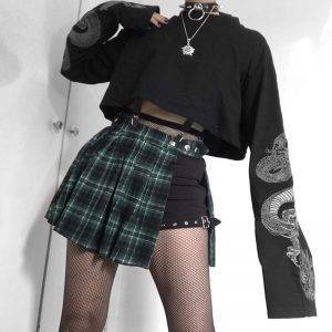 2020 Autumn Crop Sweatshirt Dragon Print Long Sleeve Korean Fashion Pullover Black Casual Gothic Streetwear Sweatshirts Gothtopia https://gothtopia.com