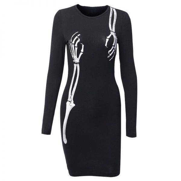 Sexy Punk Gothic Hands Bra Skeleton Halloween Costume – Bodycon Mini Dress Women’s Long Sleeve Gothtopia https://gothtopia.com