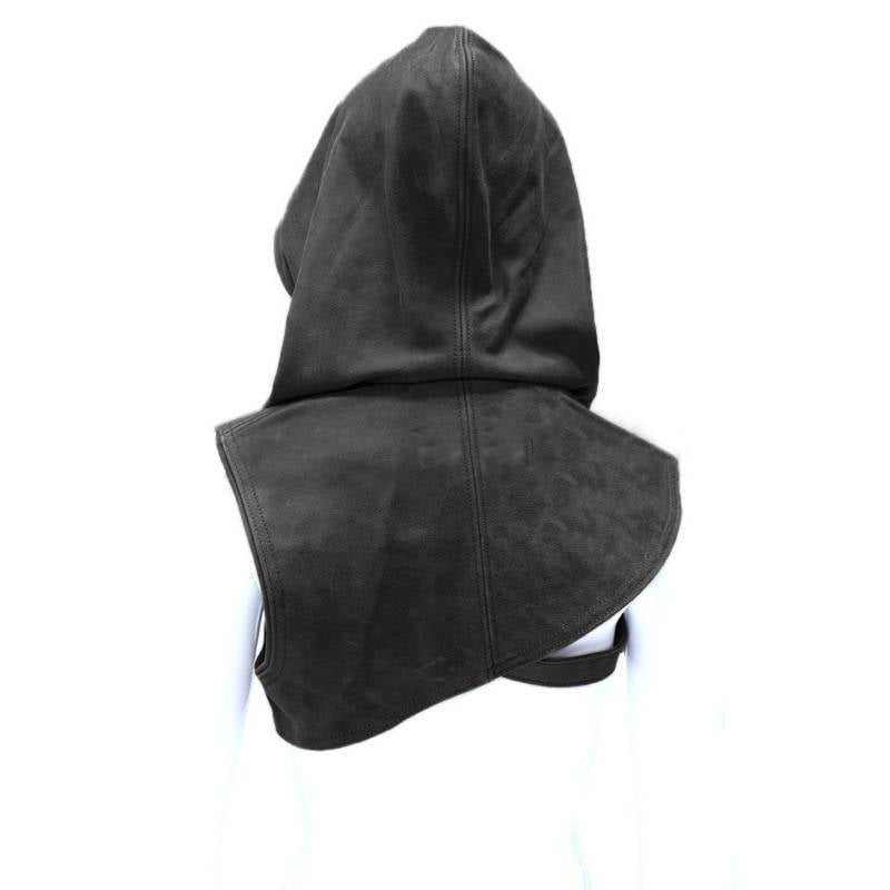 Vintage Medieval Leather Hood Cape Halloween Monk Cowls Capelet Windproof Neck Warmer Buckle Suede Mantle Headwear For Men Women
