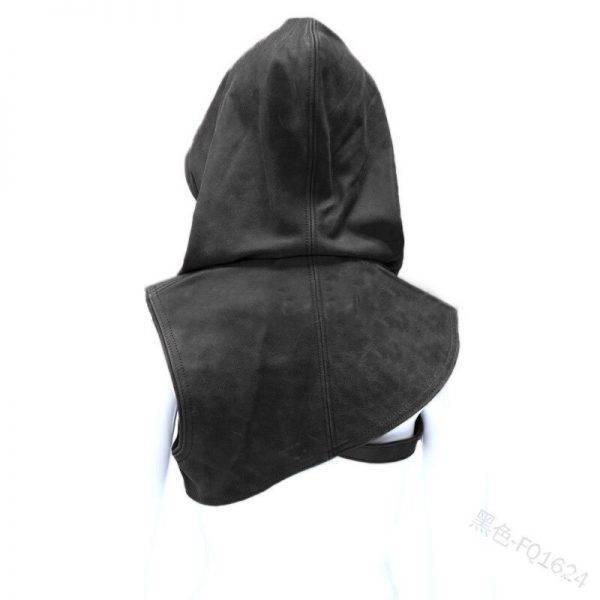 Vintage Medieval Leather Hood Cape Halloween Monk Cowls Capelet Windproof Neck Warmer Buckle Suede Mantle Headwear For Men Women Gothtopia https://gothtopia.com
