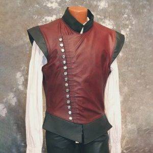 Medieval Vintage Sleeveless Leather Vest Stand Collar Retro Button Jacket Single-breasted Waistcoat Renaissance Cosplay For Men Gothtopia https://gothtopia.com